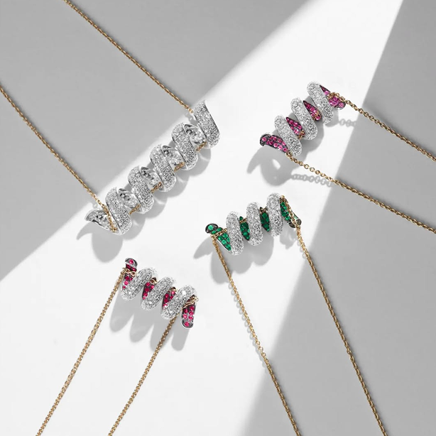 Spiral Pendant - Yellow Gold + Ruby